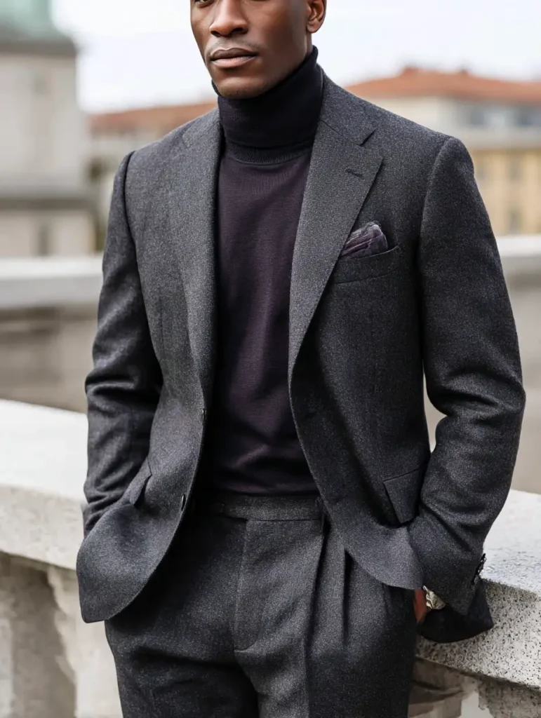 Charcoal is a standout in suit colors for men during the colder months