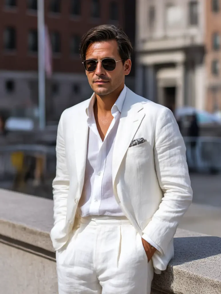 White adds a fresh twist to suit colors for men, perfect for summer sophistication