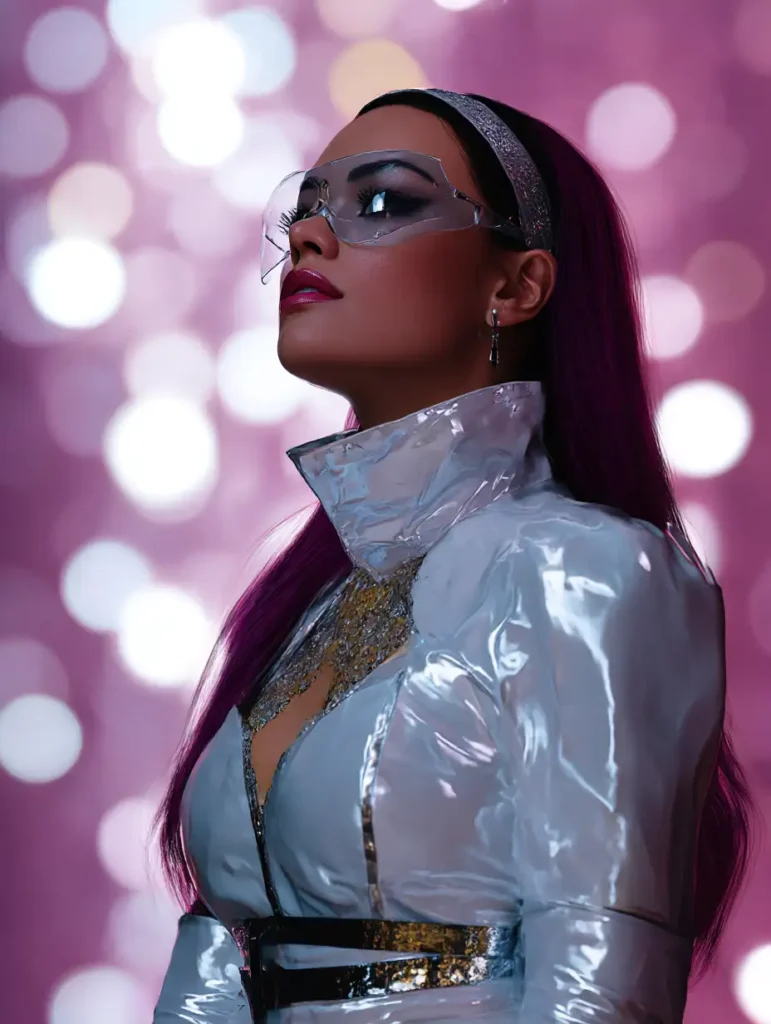 Common metallic outfit mistakes – woman dressed like a sci-fi pop star

