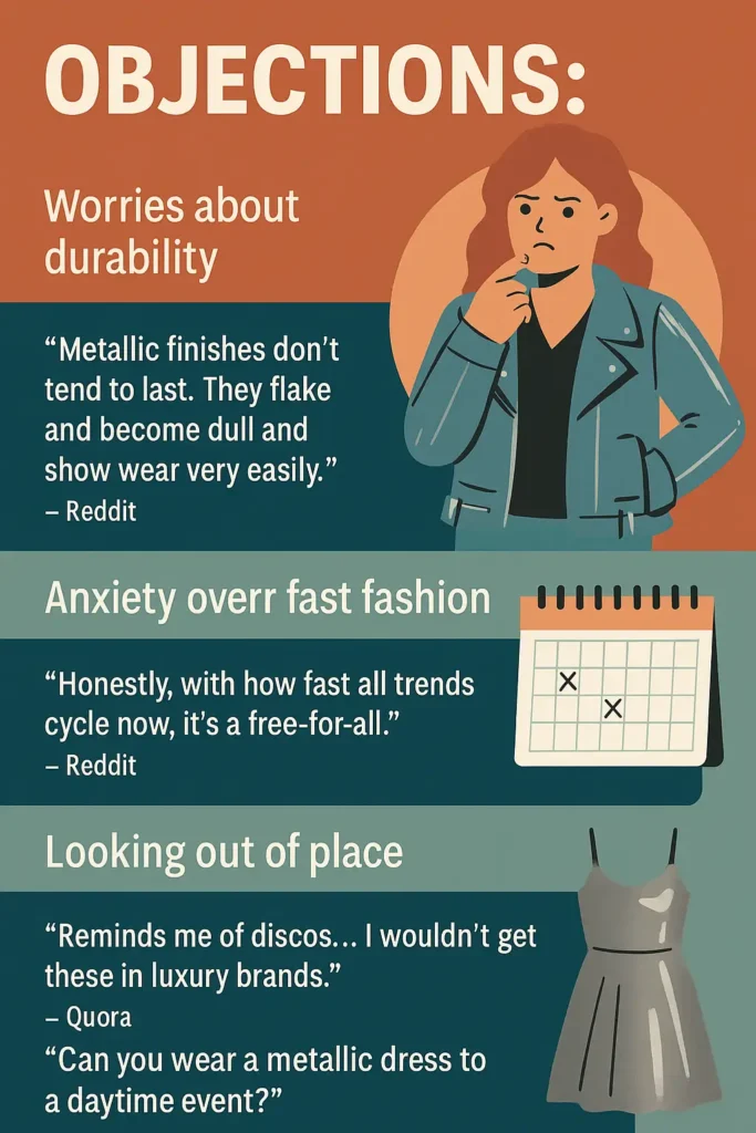 Infographic showing common reasons people avoid wearing metallics

